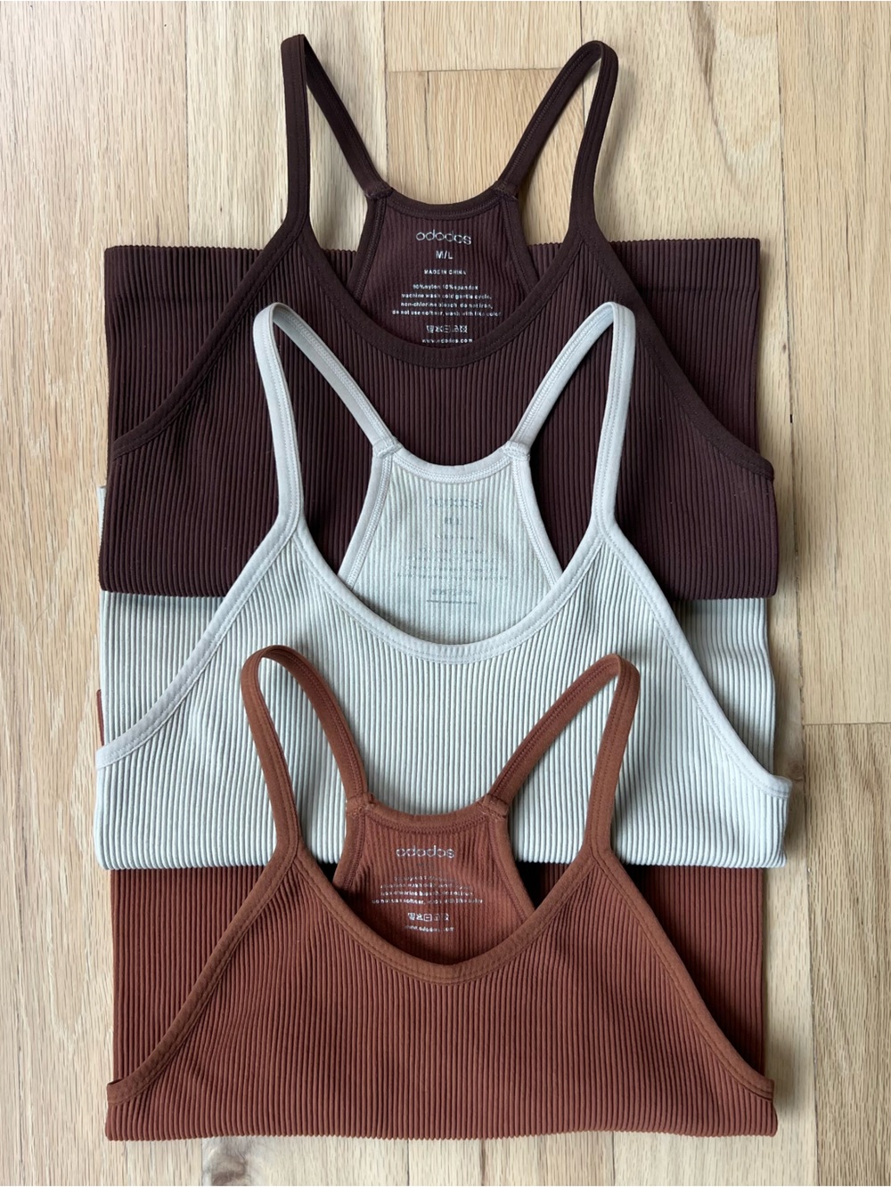 Set of 3 Women’s Adodos Ribbed Racerback Tank Tops M/L Brown Rust Beige Stretch